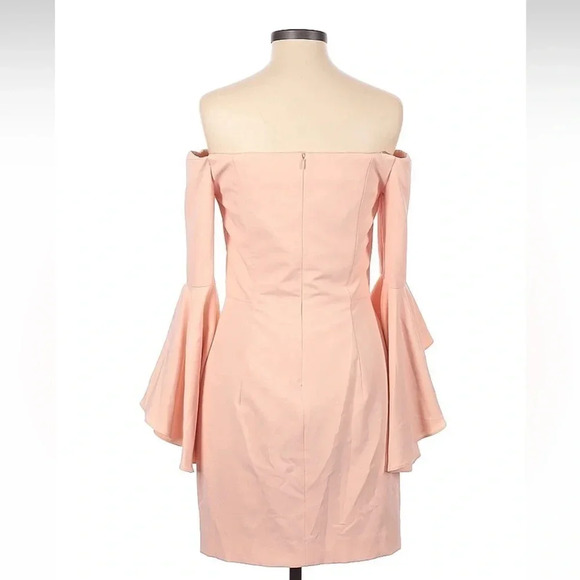 MILLY Selena Peach Italian Cady Off Shoulder Slit Side Sheath Dress Size 8 M NWT - Picture 13 of 13
